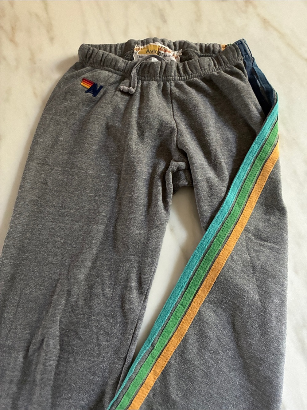 Aviator Nation Gray Joggers with Green & Gold Side Stripes